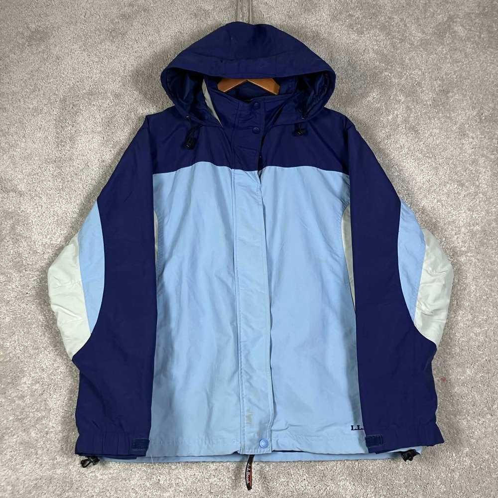 LL Bean Windbreaker Jacket Womens L Blue Colorblock Full Zip Nylon WV97